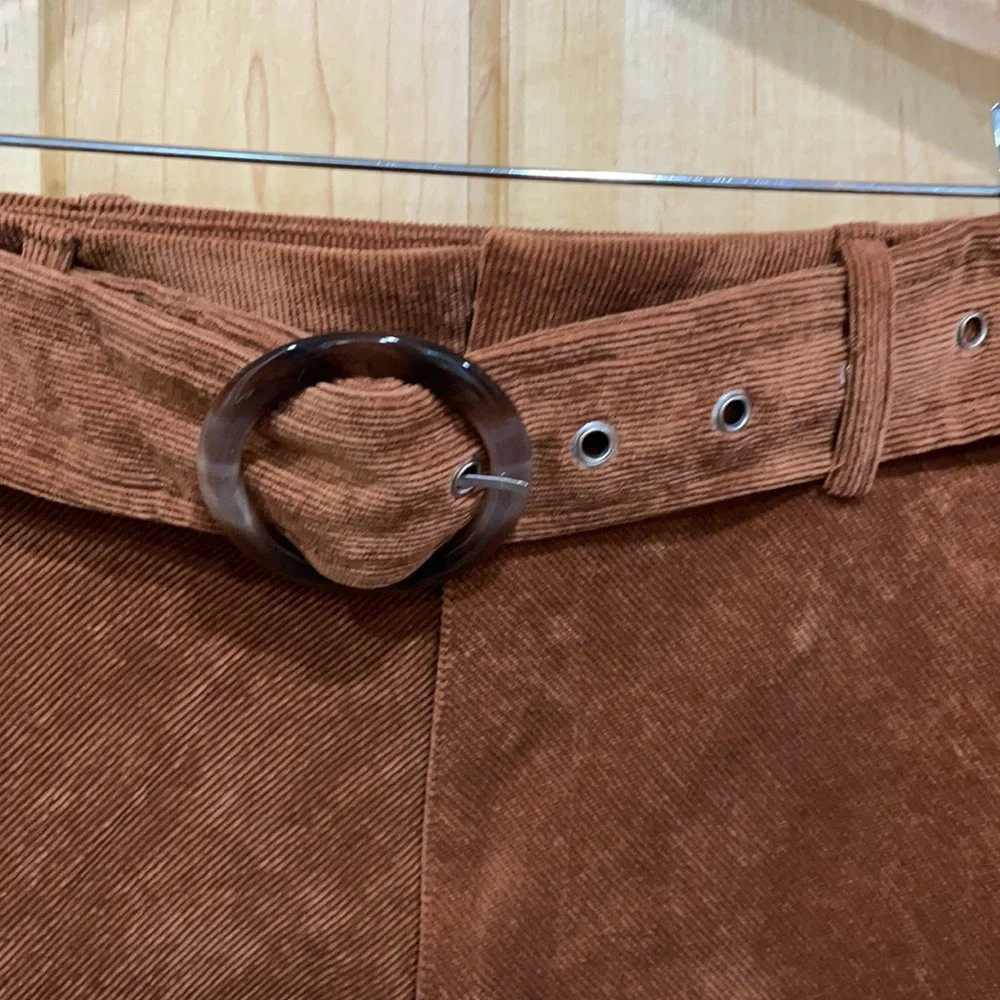 Shein brown corduroy belted skirt size S
